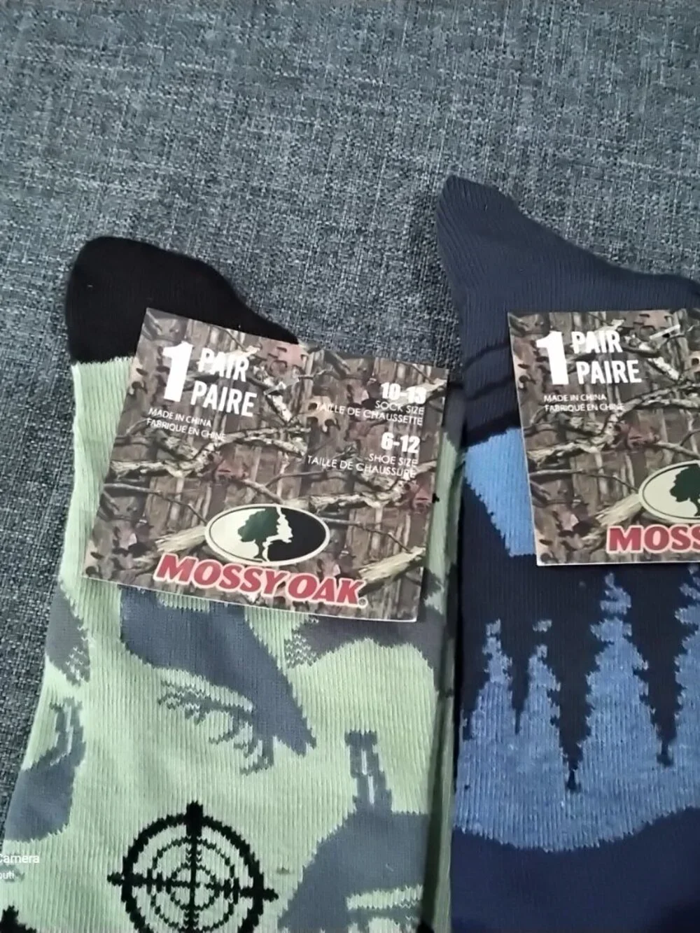 2 Pair Set of Men Blue Mossy Oak Forest & Blue Duck Hunters Crew Socks 6-12 New
